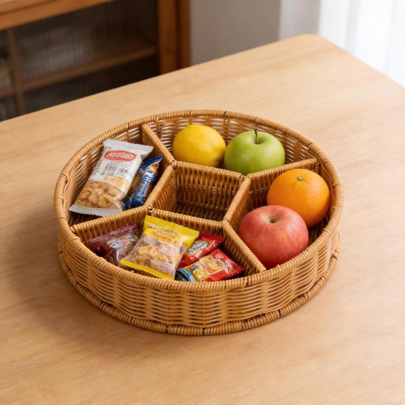 PP Woven Style Divided Fruit Basket Tray Living Room Coffee Table Snack Storage Organiser