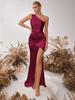 European & American Fashion Ruched One-Shoulder Bodycon Slit Evening Dress – Sexy Goddess Style