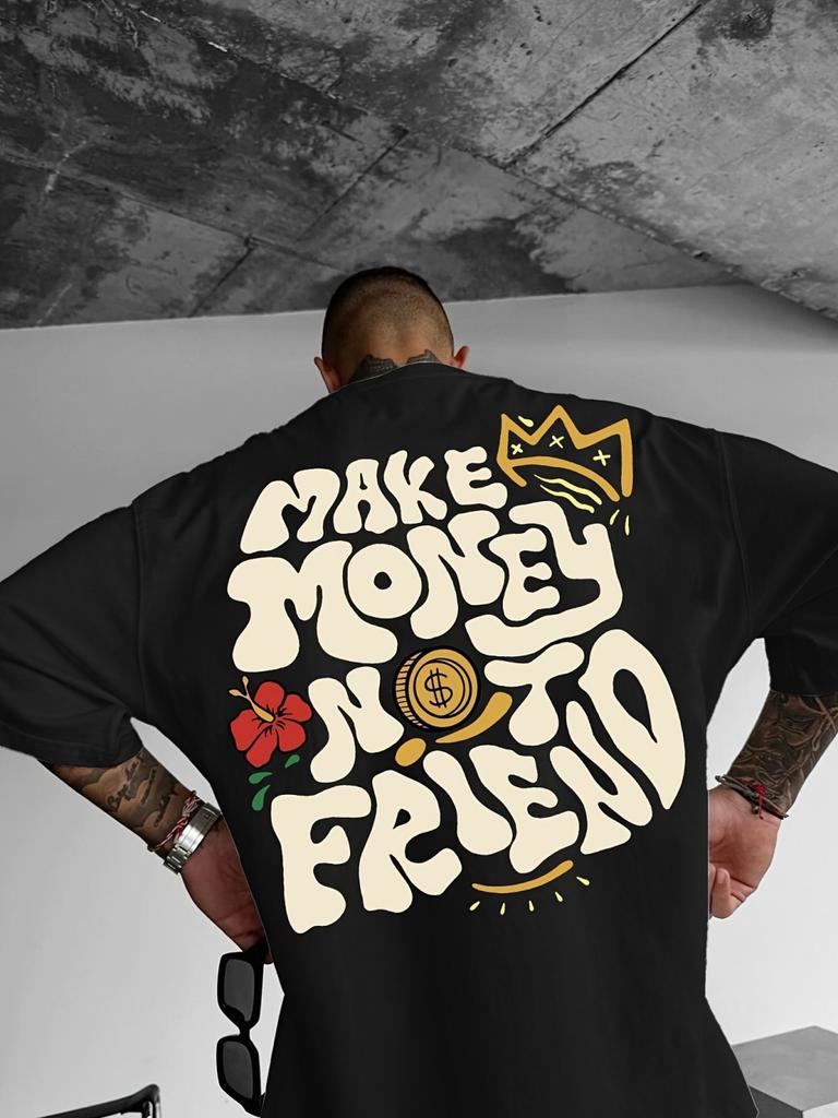 Summer fashion men's personalized letter print micro elastic breathable round neck T-shirt outdoor urban street style top