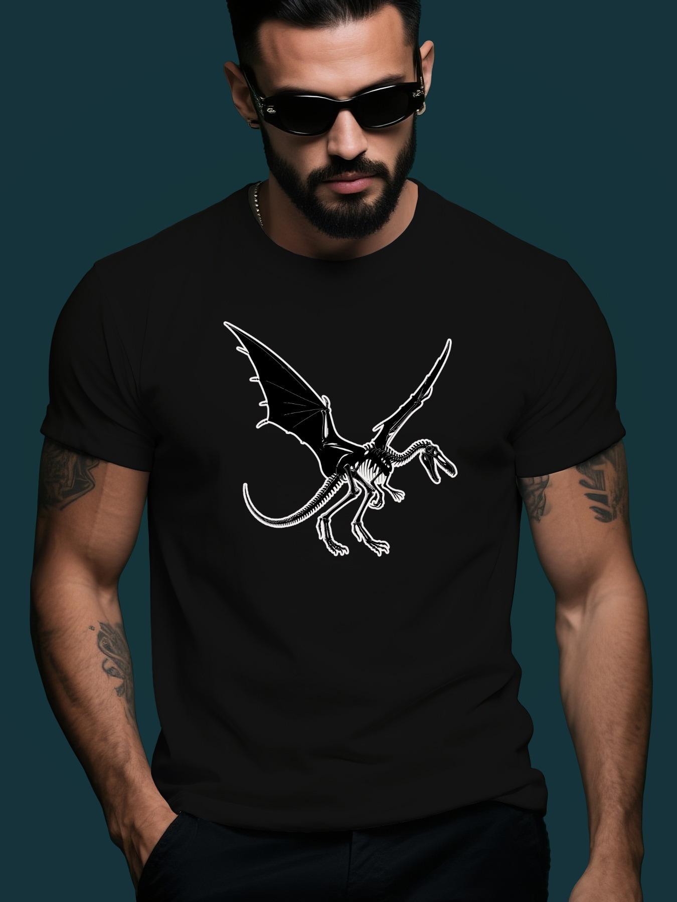 with Pterosaur Skeleton Graphic - Lightweight Summer Casual Streetwear Tee T-shirt XXXL
