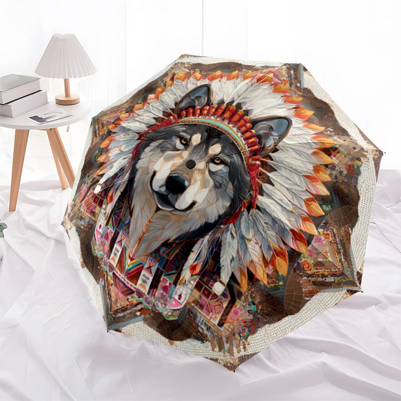 1 PC Automatic Folding Umbrella - Wolf Pattern, Portable & Foldable Design with 8 Ribs, Christmas Birthday Gifts