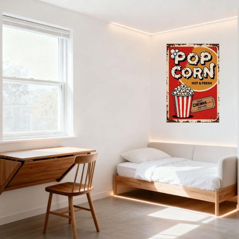Vintage Popcorn Metal Tin Sign Retro Movie Theater Poster Red Background Yellow Circle 'POP' 'CORN' Hot Fresh Decor for Bar Café