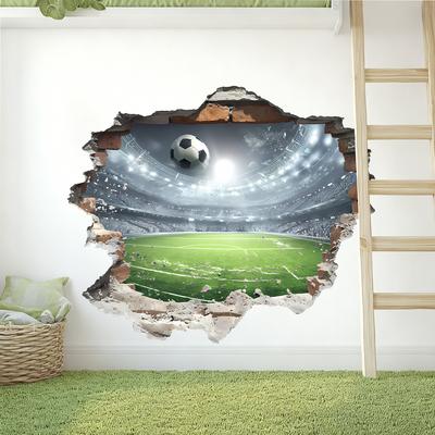 Sticker Mural Auto-Adhésif 3D Terrain de Football Design Créatif pour Décoration de Fond Chambre d'Enfant
