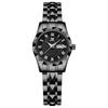 Ladies Quartz Watch Round Face 28mm Stainless Steel Calendar Day Date Roman Numeral Water Resistant Black
