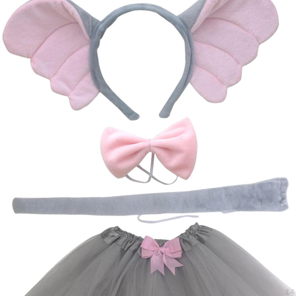 Animal Elephant Costume Accessories Hair Hoop Headwear Elastic Strap Ears Headband Bowtie Tail for