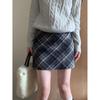 Women's High-Waist Retro Plaid Wool Skirt - A-Line Hip Style for Autumn/Winter 2024