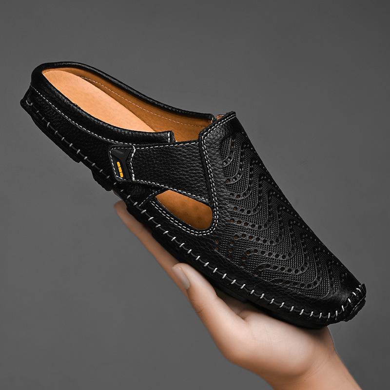 

Роскошная мужская обувь бренд воловья кожа повседневная обувь ручной работы кожаная обувь мокасины летние сандалии с перфорацией мужские баотоу полушлепанцы 38