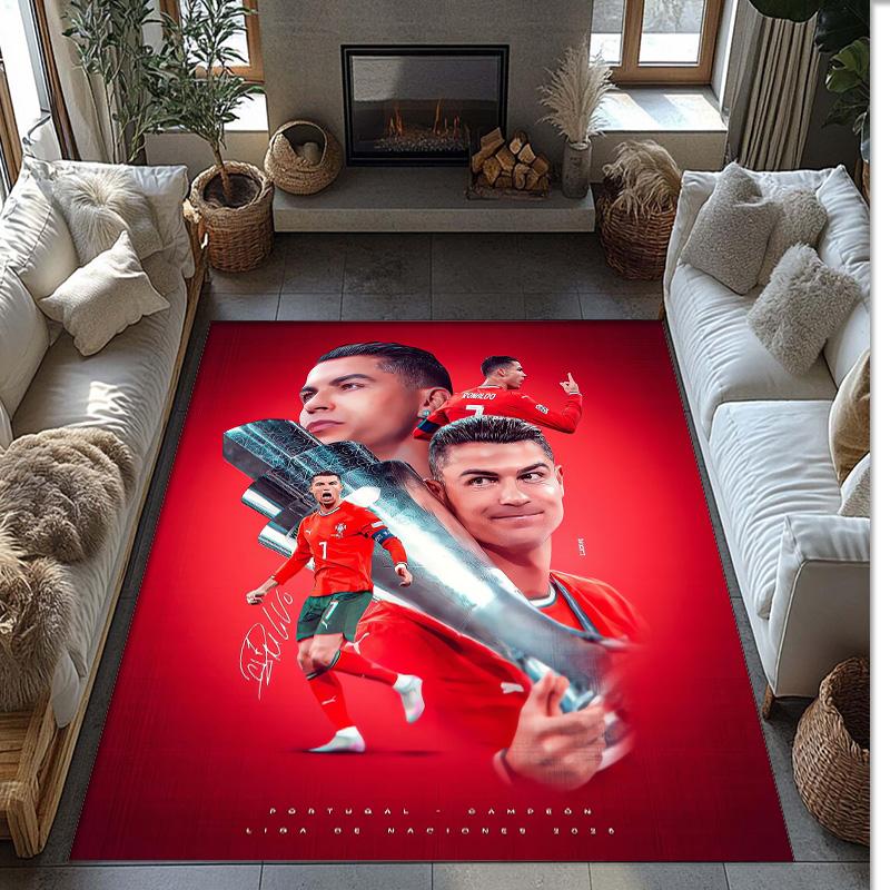 Tappeto in Flanella Stampato Cristiano Ronaldo Antiscivolo Morbido Poliestere Tappeto per Pavimento Tappetino Decorativo per Interni per Camera da Letto Soggiorno Divano