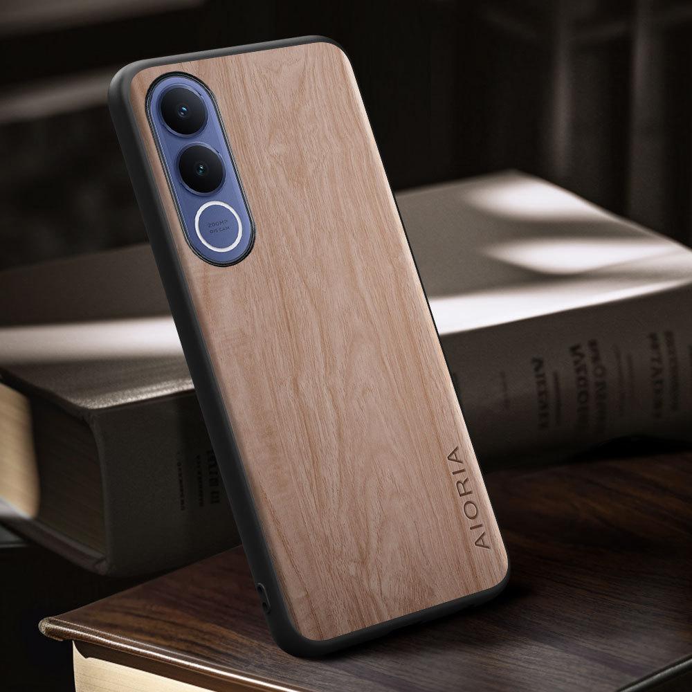 Case for Vivo V70 V60 V50 V40 V30E Lite FE Funda Bamboo Wood Pattern Four-corner Explosion-proof Back Cover for Vivo V70 FE Case