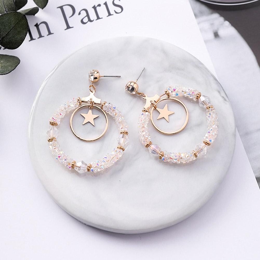 Women Fashion Broken Diamond Big Circle Star Design Earrings