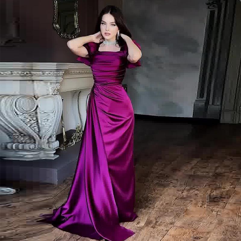 2024 Elegantes Sommer Damen Abendkleid mit eckigem Ausschnitt, Puffärmeln und figurbetonter Silhouette