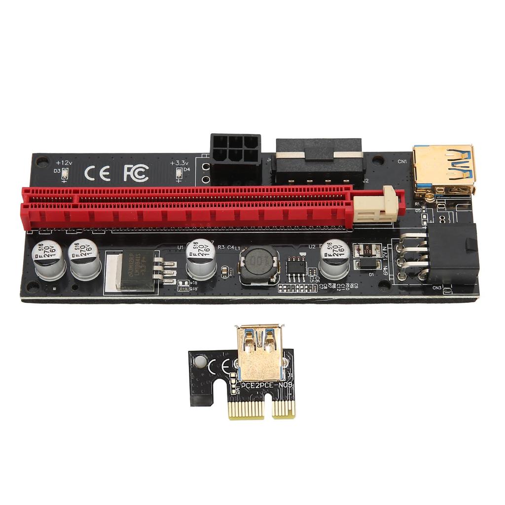 Placa Riser PCIE 1X para 16X 4 Capacitores Sólidos Interface 6 PIN Cabo USB Design de Fivela Fixa PCIE GPU