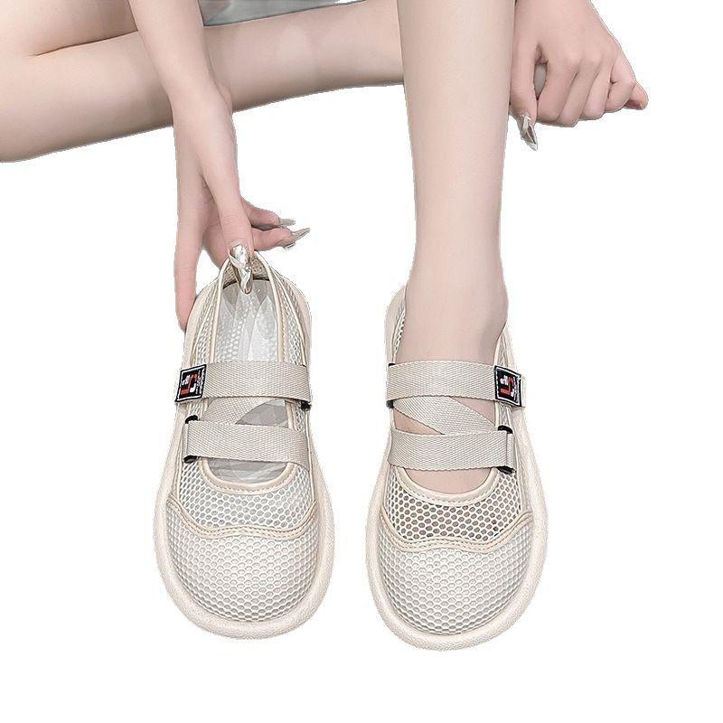 Retro single shoes women's 2025 summer new mesh breathable hole shoes comfortable one pedal pregnant women bag head sandals