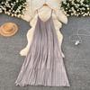 Idle Style Chiffon Pleated Long Sling Vacation Skirt