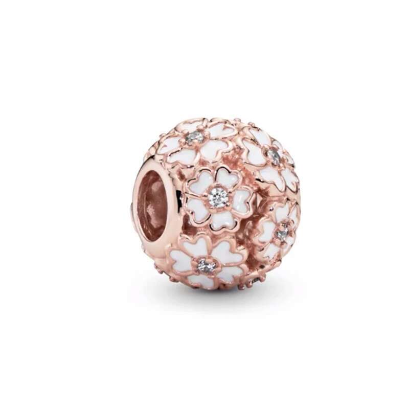 Plated Rose Gold Sparkling Pink Air Balloon & Levelled Heart Charm Bead Fit Original Sier Bracelet DIY Jewelry