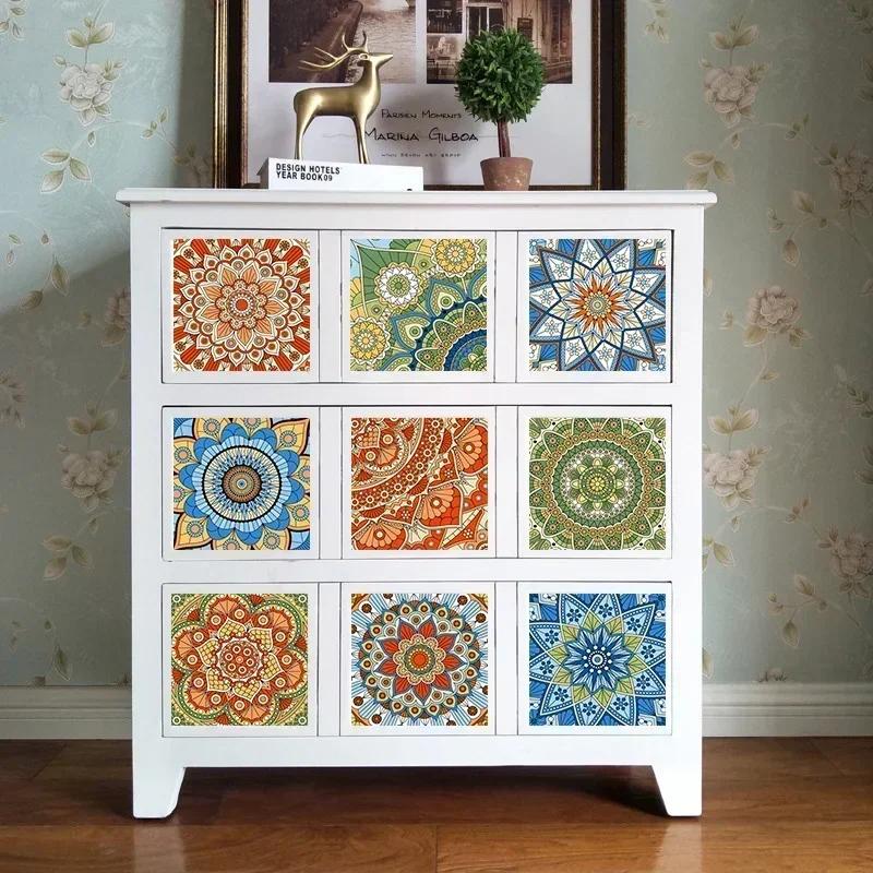 10pcs/set Mandala Style Crystal Hard Tiles Ceramics Wall Sticker Kitchen Wardrobe Decor Art Mural & Stick Wall Decals