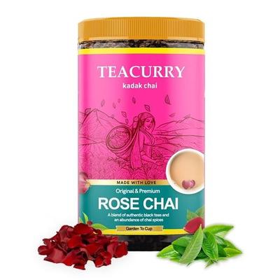Teacurry Rose Chai - (100 g) Reine persische Rosenblätter | Koffeinfreier exotischer aromatisierter Tee