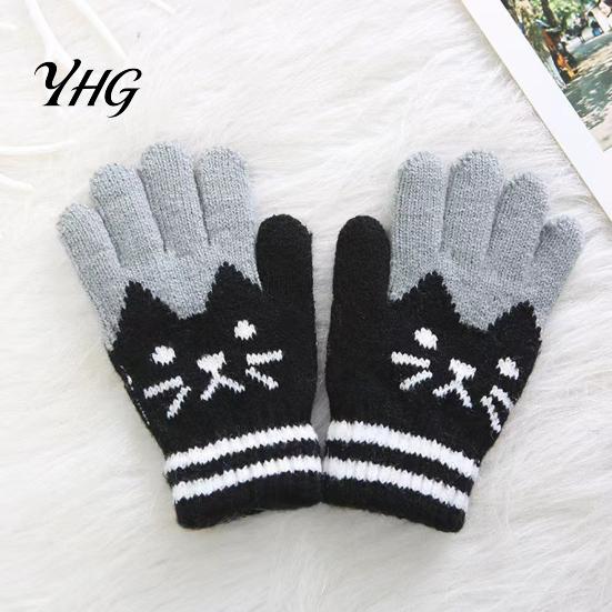 Cozy Imitation Cashmere Gloves for Kids 1 Pair Winter Gloves, Thick Lined Mittens with Windproof Toddlers Cute Cat Pattern, Soft Warm Knit Handwear