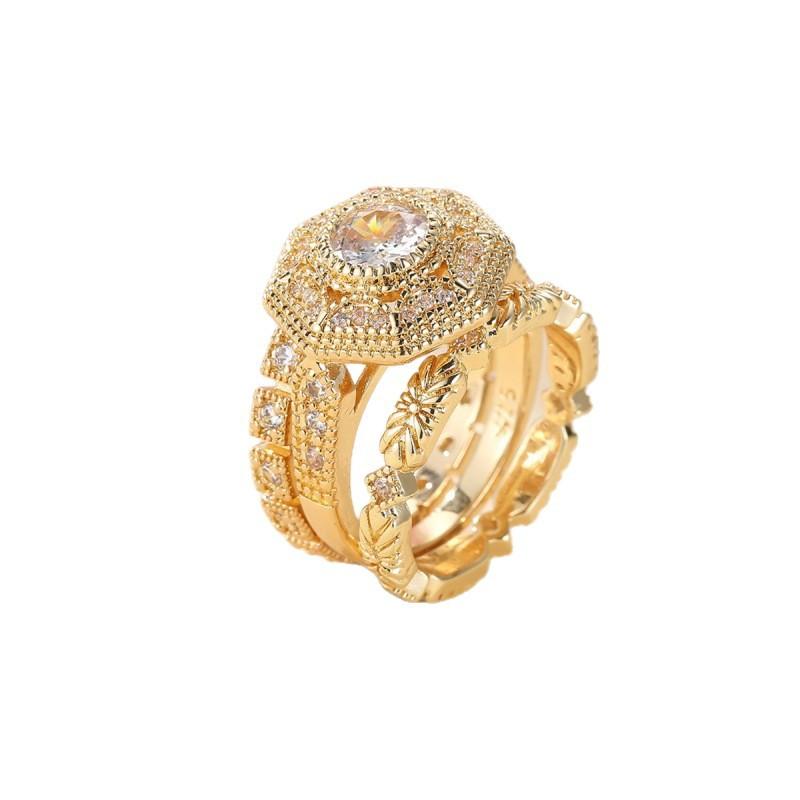 Wish full circle zircon geometric three-piece ring simple niche unique ring