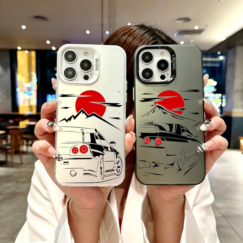 Color Phone Case For iPhone 17 16E 16 11 15 14 Pro MAX 12 13 MINI 7 8 Plus XR SE Silver Plated IMD Cover Japan JDM Sports Car