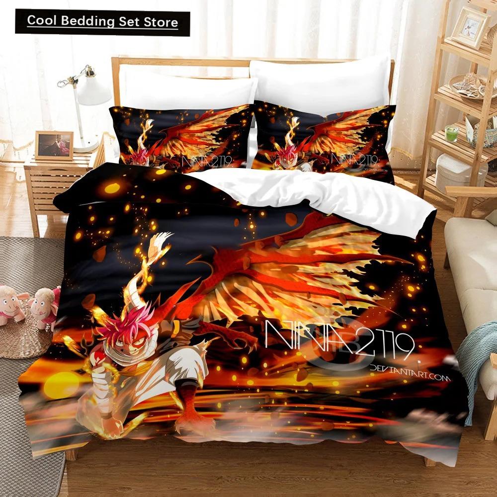 3D Print Anime Fairy Tail Logo Natsu Bedding Set Boys Girls Twin Queen Size Duvet Cover Pillowcase Bed Kids Adult Home Textiles