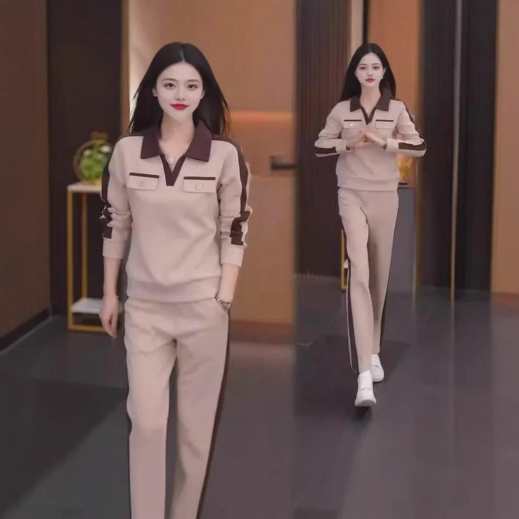 2024 Damen Casual Fashion Pullover Anzug: Frühherbstlicher Revers-Zweiteiler für einen jugendlichen Look