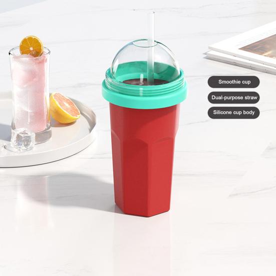 Silicone Slushie Cup with Lids Straws Portable Freezing Smoothie Cup BPA-free Cold Drink Cup for Juices Ice Cream Kids