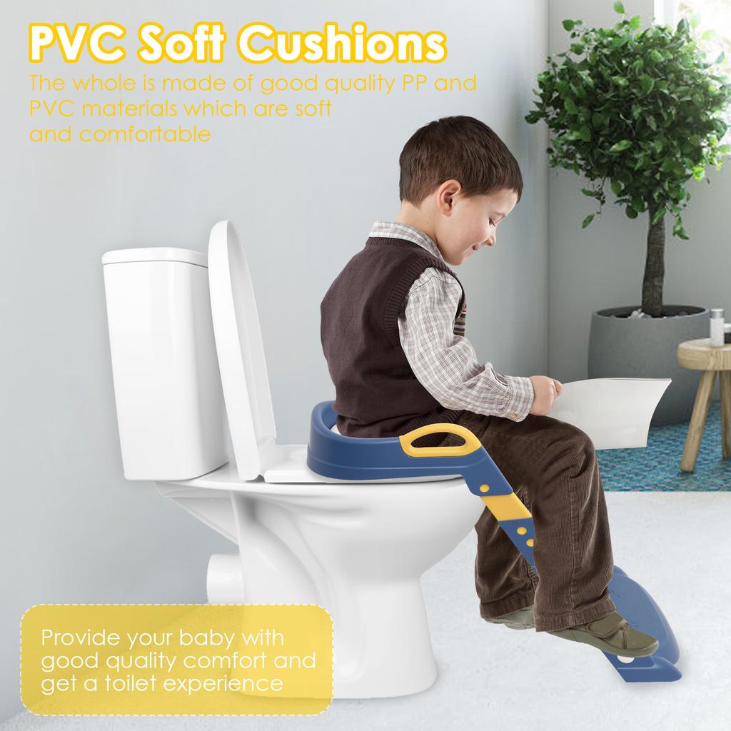 Potty Training Seat Ladder Comfortable Adjustable Height 2 in 1 Potty Training Toilet With Anti Slip Pad for Kids Boys Girls