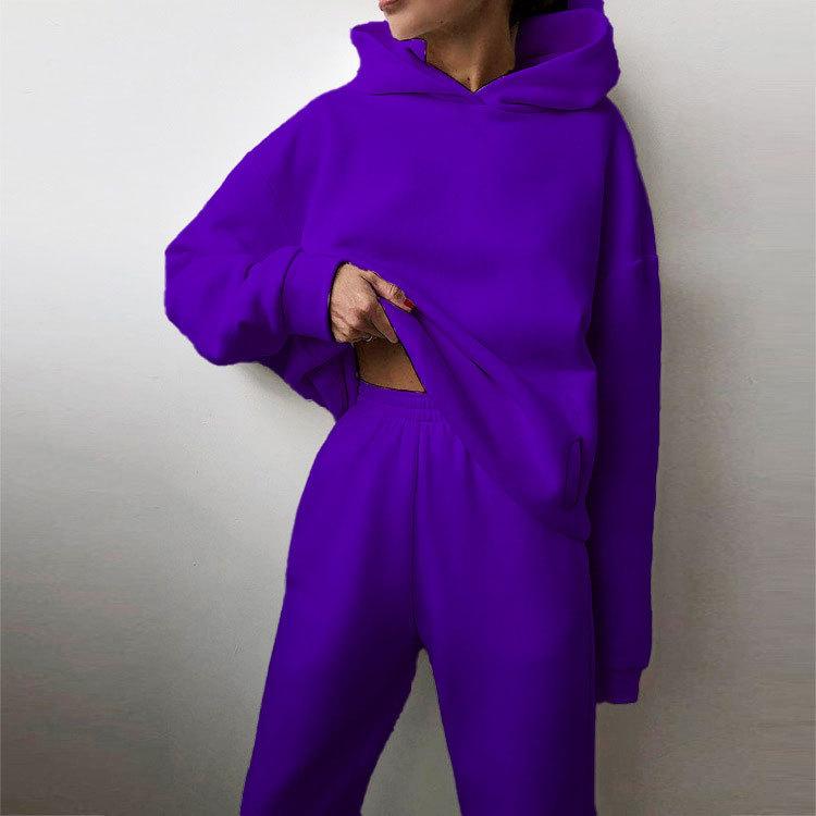 2026 cross-border foreign trade women's clothing, new spring models in Europe, America, solid color casual sports style hooded sweater trousers set