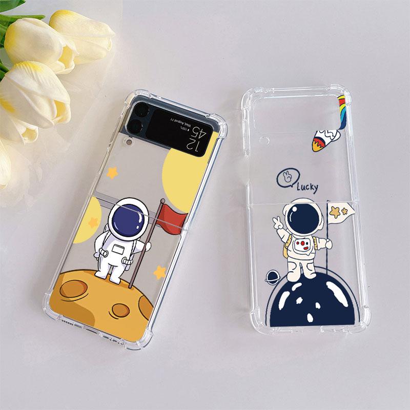 Astronauta przestrzeń księżyc przezroczyste etui Funda do Samsung Galaxy Z Flip 4 Z Flip 3 5g odporny na wstrząsy do Samsung Zflip 4 3 obudowa