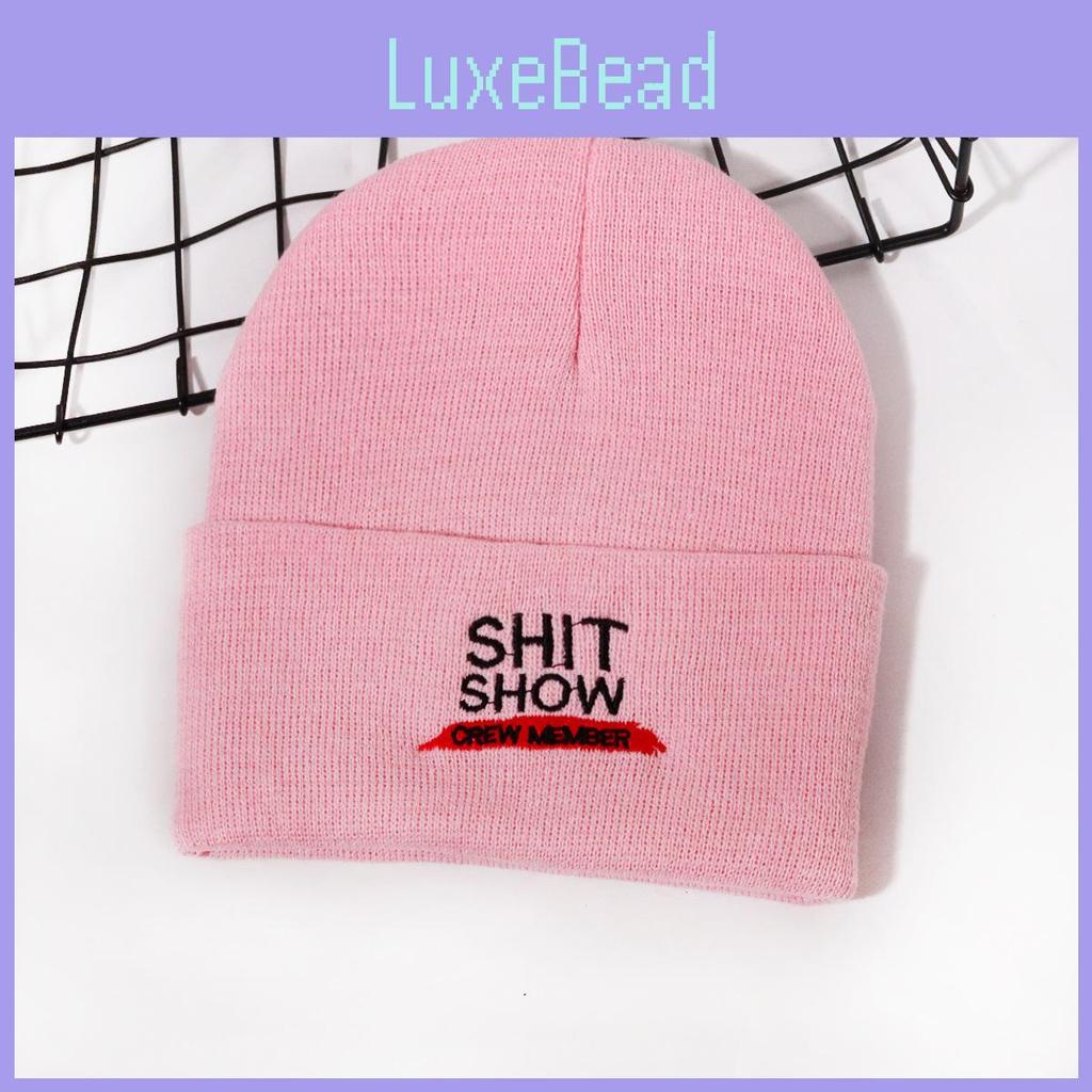 Knit Hat With Shit Show Letters Embroidered For Autumn Winter Warmth Street Fashion