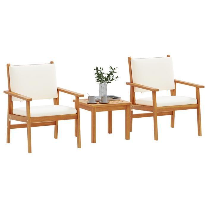 Ensemble bistro de jardin 3 pièces vidaXL avec coussins en bois d'acacia massif 4106577