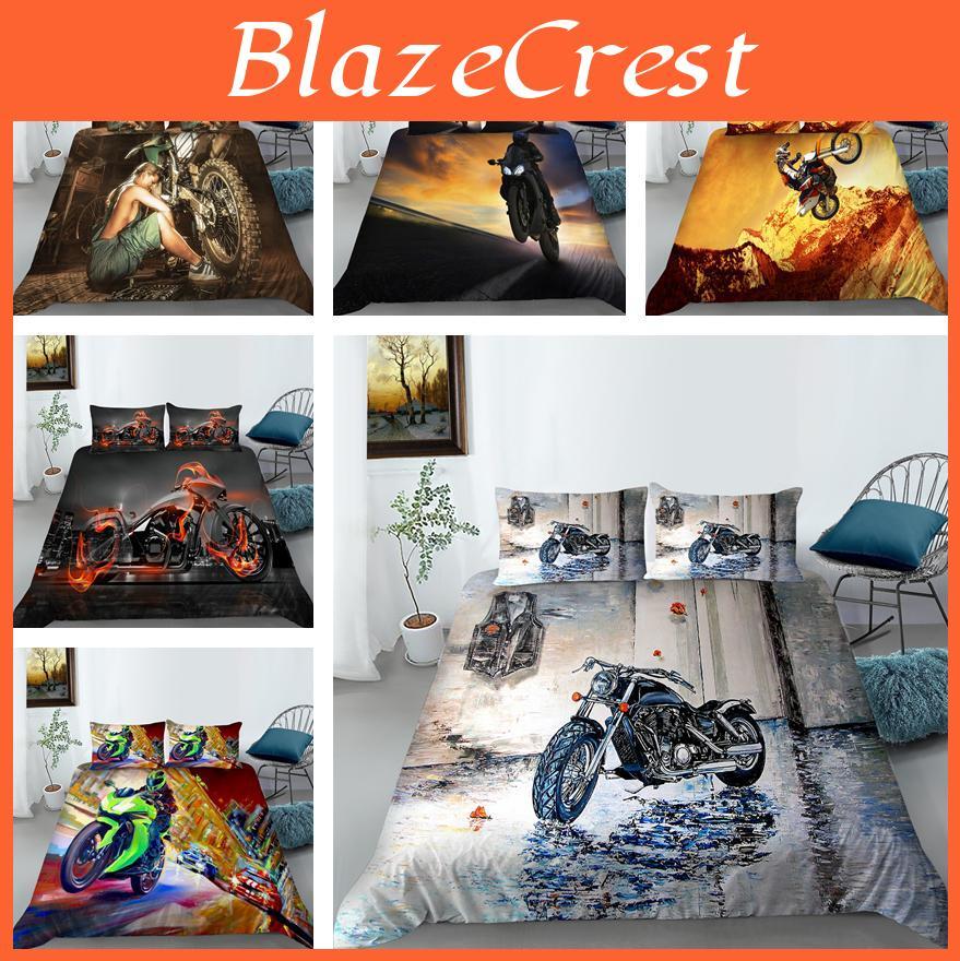 Bedding Pattern Motorcycle Double Set Bed Quilt Cover Pillow Case Home Bedding Auking Full Size Home Decoration