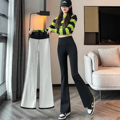 High-Waist Black Flared Yoga Pants for Women: Velvet, Belly-Tightening, Slimming, Perfect for Spring, Autumn, and Winter