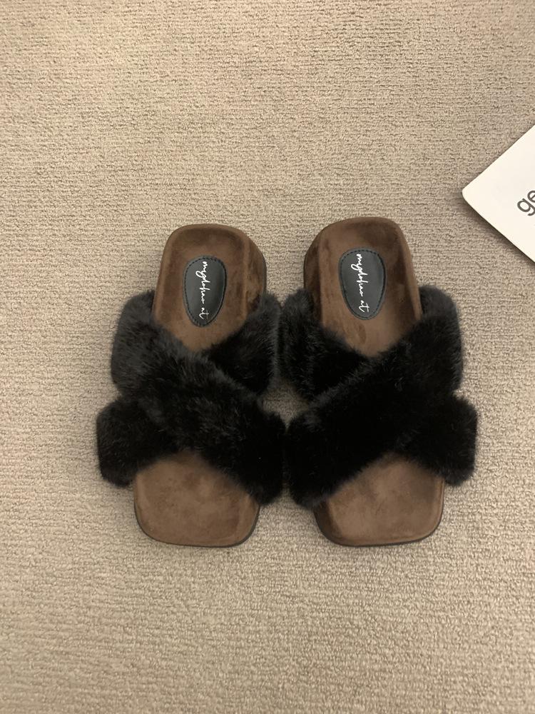 Retro cross Mao Mao outer slippers spring and summer casual versatile gentle leopard print thick-soled Mao Mao shoes cotton drag women's shoes