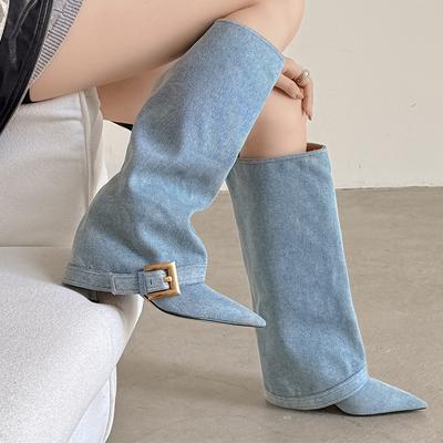 High-end Knee High Cowboy Boots Women's Luxury Pointed Toe Heels Shoes Elegant Party Long Chelsea Boots Winter Pumps Mujer Botas