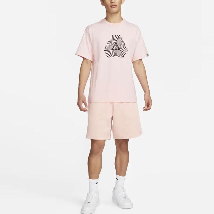 Nike Geometric Pattern Print Crew Neck Short Sleeve T-Shirt Men Tops Pink DV0679-610