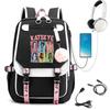 KATSEYE Girlgroup Cartoon Rucksack USB-Ladeanschluss Schultasche 60123-1 Leicht Freizeit
