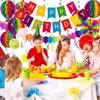 Happy Birthday for Banner with Colorful Paper Bunting Paper Circle Streamers Honeycomb Ball