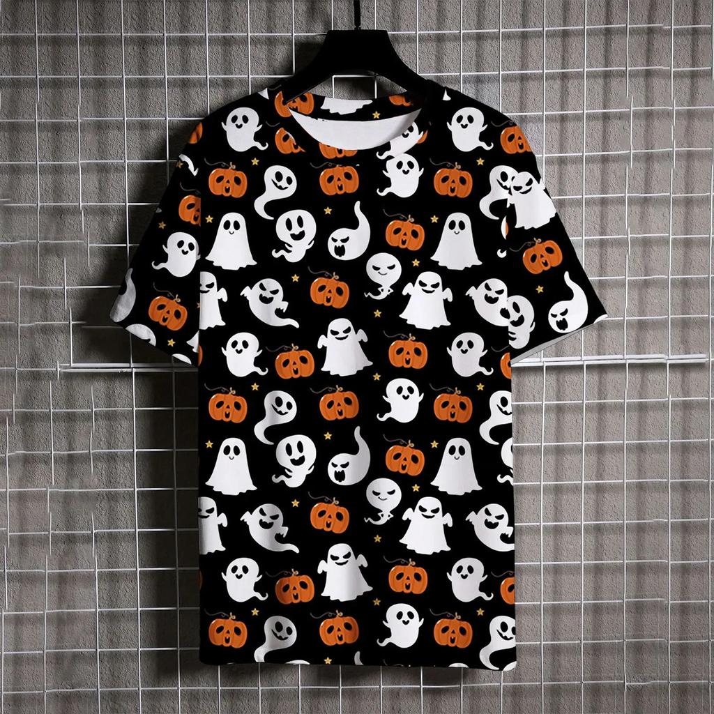 New Cartoon 3D Pattern Printed Men's T-shirt Hip Hop Trendy Harajuku Halloween Short Sleeve Casual O-Neck Fun T-shirt Loose Men's Trendy Top
