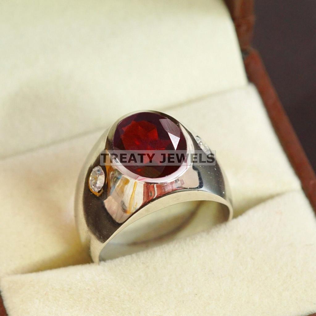 Garnet Oval Cut Gemstone With 925 Sterling Silver Ring For Men's #B75 JL375671375966