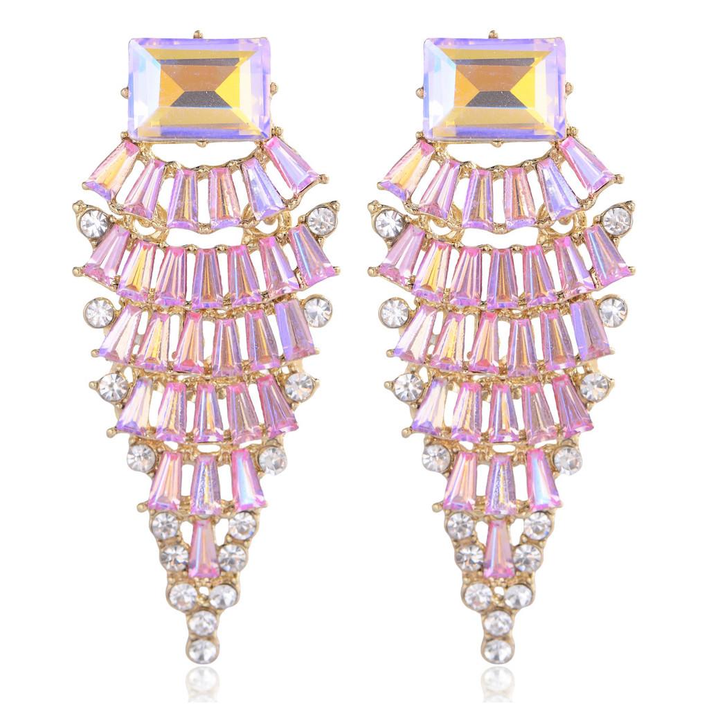 Geometric Alloy Long Earrings For Women With Colorful Rhinestones In Fashion Spring