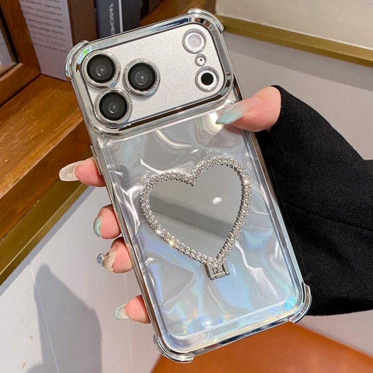 Heart-shaped Mirror Electroplated TPU + Acrylic Phone Case with Holder