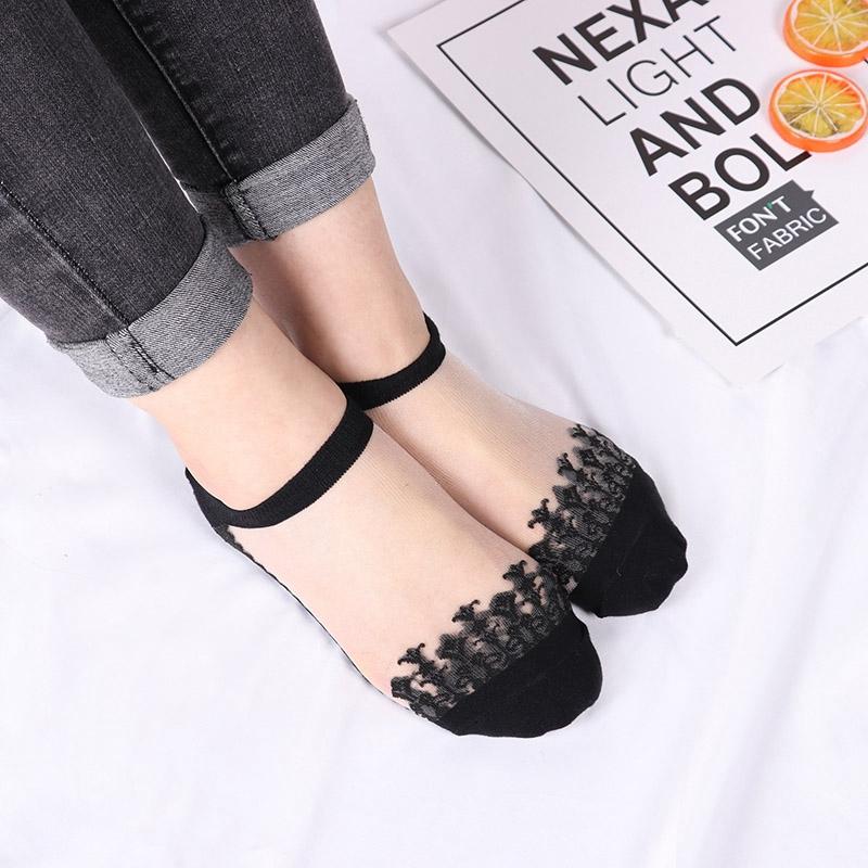 Women Transparent Silk Anckle Socks Lace Short Tube Summer Socks Women's Sheer Socks Silky Lace Ankle Stockings