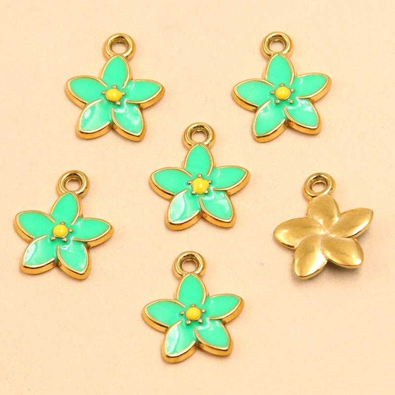 Gold Enamel Flower Pendant Charm for DIY Necklaces & Bracelets