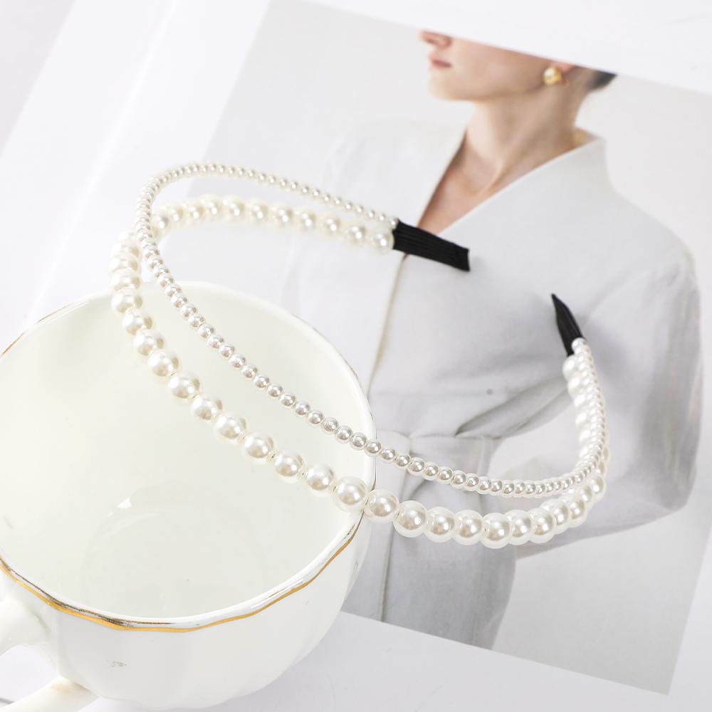 

AWAYTR Fashion Double Layered Design Elegant Pearl Hairband for Women Girls Korea Sweet Crystal Headband Hair Accessories
