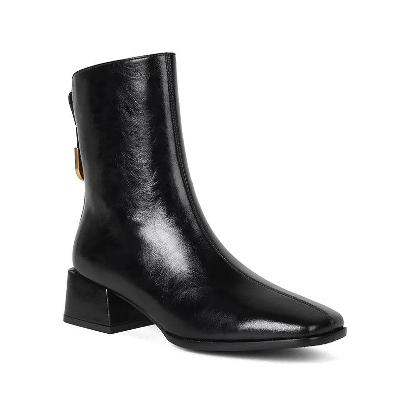 

Новые женские ботильоны, повседневные, на молнии, на квадратном каблуке, модные, серые/черные/коричневые, короткие ботильоны, осень-зима 2025, женская обувь 37 чёрный