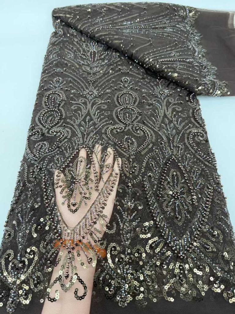 African French Tulle Groom Lace Fabric 5 Yards 2026 High Quality Sequin Nigeria Lace Fabric African Mesh Lace Fabric For Wedding