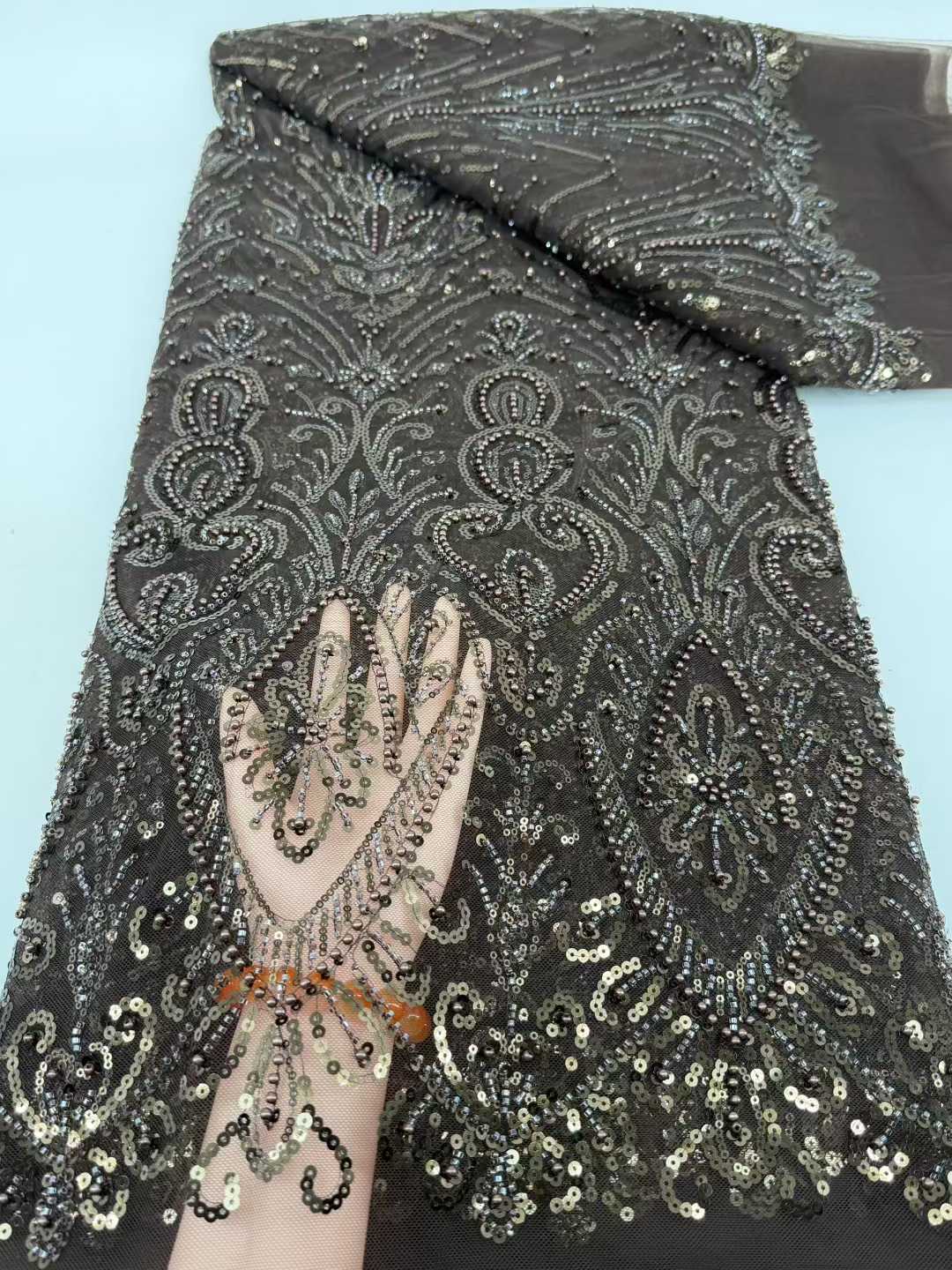 

African French Tulle Groom Lace Fabric 5 Yards 2026 High Quality Sequin Nigeria Lace Fabric African Mesh Lace Fabric For Wedding 5 yards&120cm