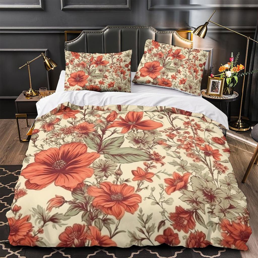 3D Digital Printing Hand-Painted Flower Series Quilt Cover Pillowcase Two Or Three-Piece Set Polyester Abraded